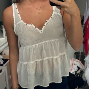 Abercrombie & Fitch White Sheer tank top with Stud Trim and gold detailing